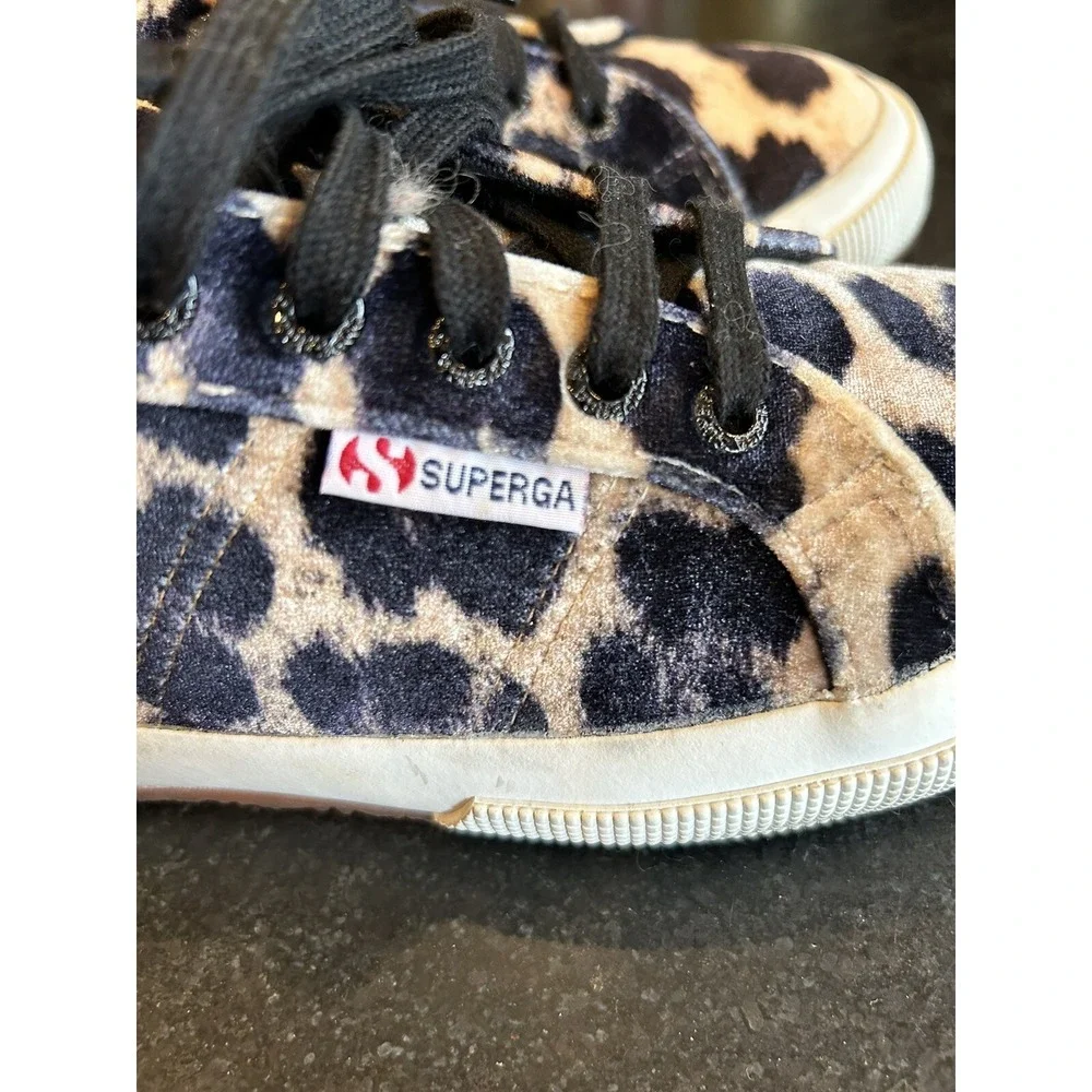 Superga 2750 FANVELVET Sneaker Leopard Velvet Print Tan‎ Black size EU 38 US 7.5